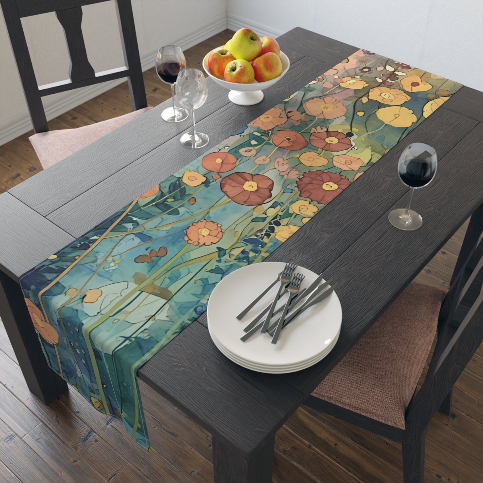 Vibrant Floral Table Runner, Vibrant Cotton & Poly Table Decor, Perfect for Home Decor, Weddings, and Gatherings - Rosetta Creative Boutique